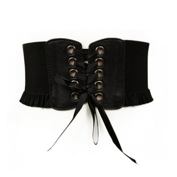Buckle Bow Elastic Cinch Wide Corset Women Waist Belt Wide Lace Waistband 